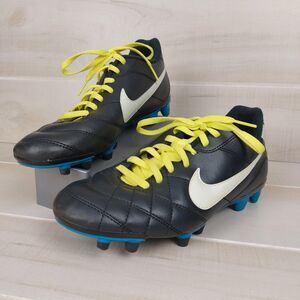 NIKE Tiempo Womens 524939-017 Blue & Neon Black/White Soccer Cleats Size 7.5